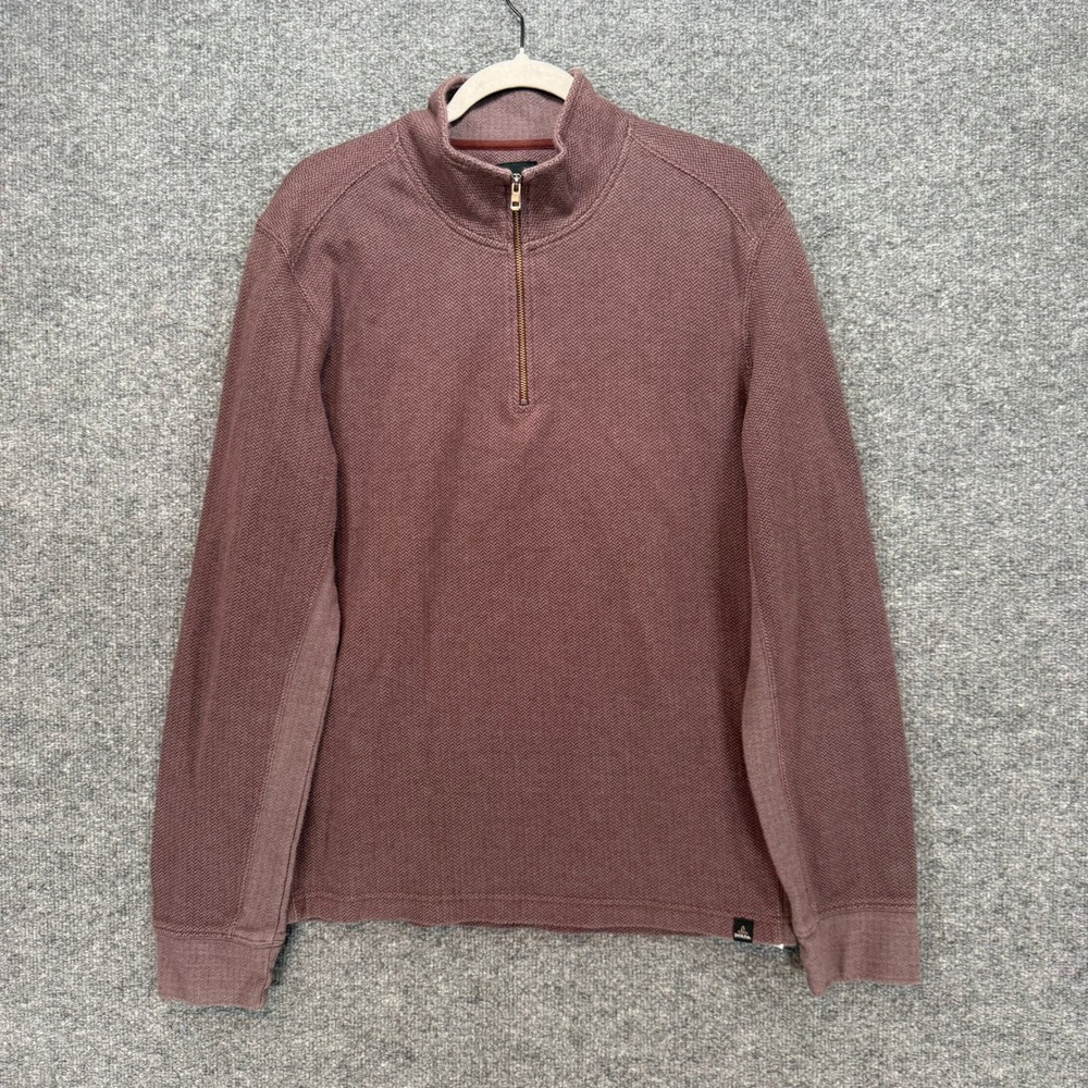Prana Pullover Shirt Mens Large Burgundy 1/4 Zip Pullover Organic Cotton Knit